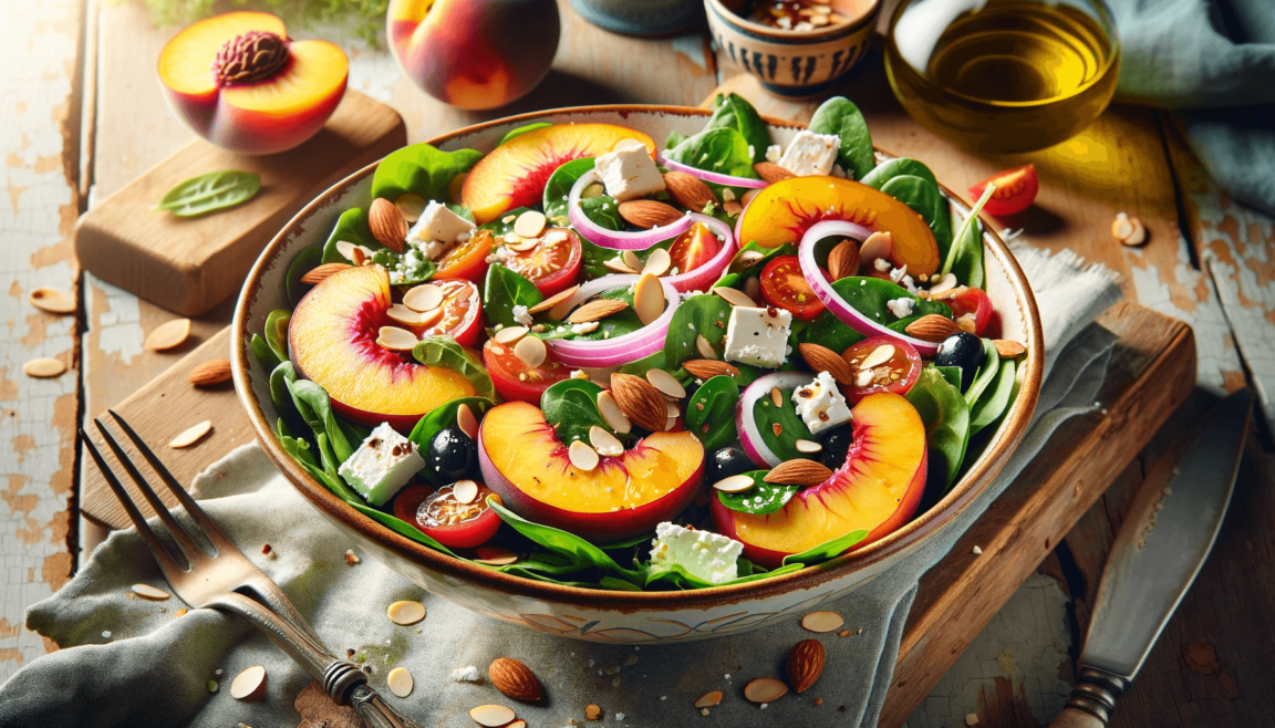 Fresh Green Salad With Peaches & Tomatoes